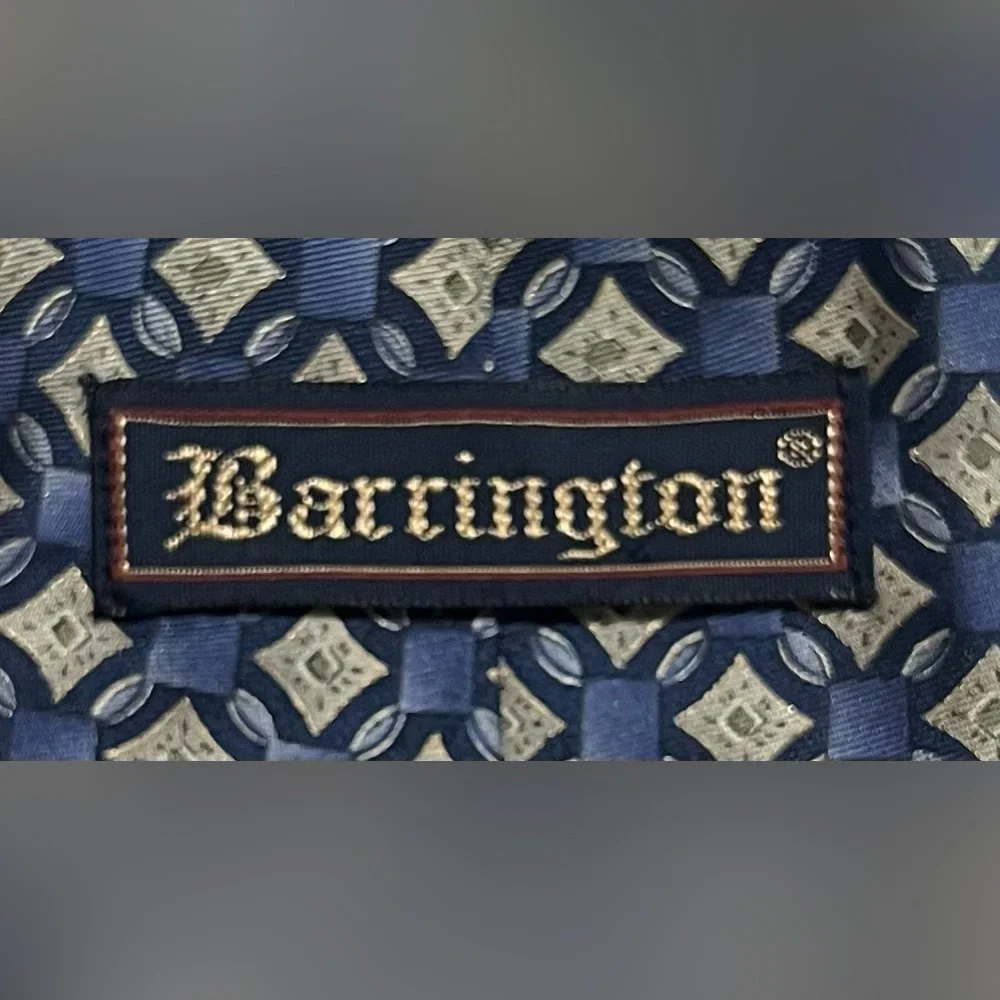 Barrington Geometric Pattern Blue Beige White 100% Silk Necktie